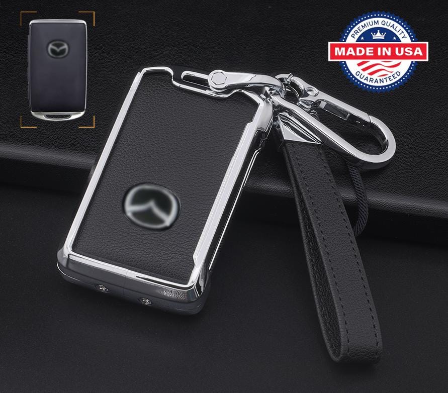 for Mazda Customizable in Leather & Aluminum Key Fob Cover Set with Keychain - Kollen US
