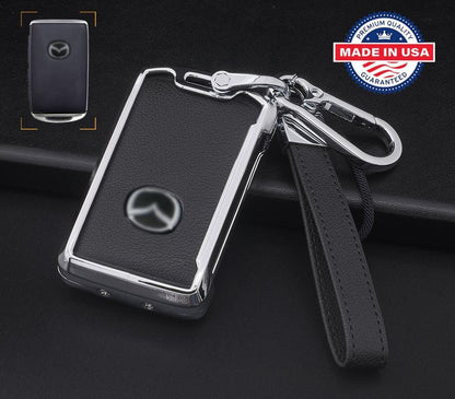 for Mazda Customizable in Leather & Aluminum Key Fob Cover Set with Keychain - Kollen US