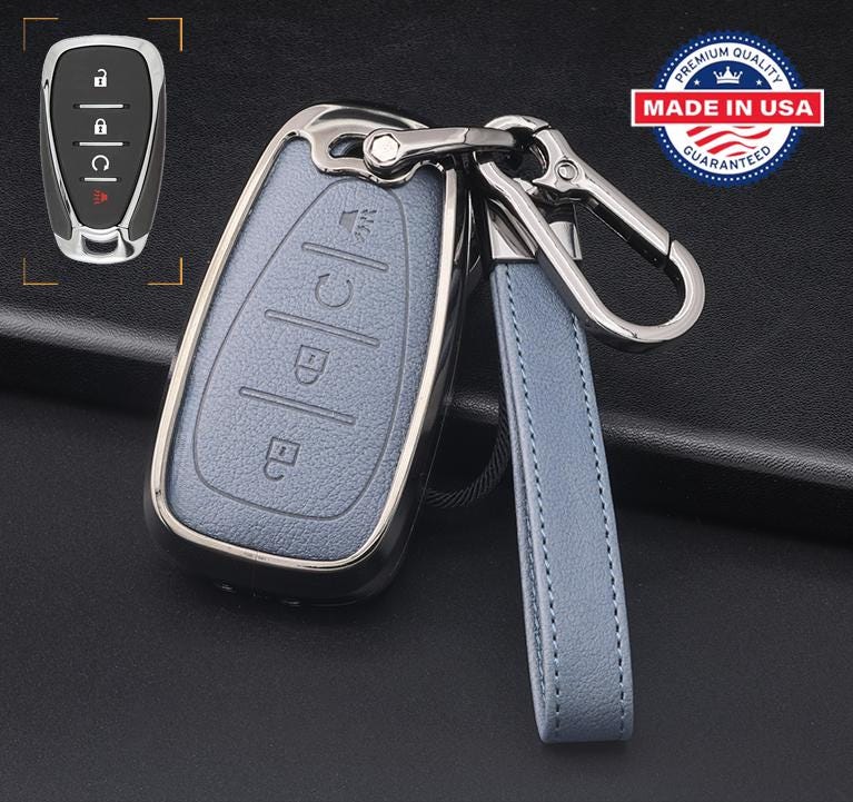 For Chevrolet  - customizable Leather Key Fob Cover with Aluminum Shell & Keychain  (4-Button)