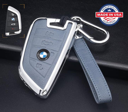 Customizable Leather & Aluminum Key Fob Cover Set for BMW with Keychain