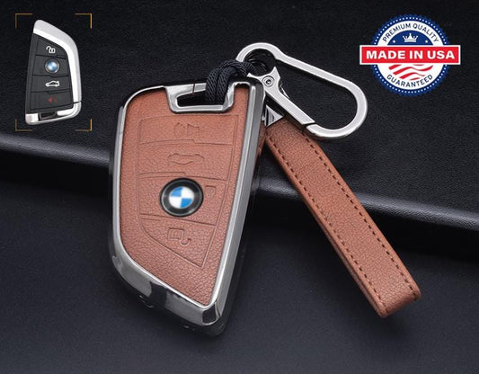 Customizable Leather & Aluminum Key Fob Cover Set for BMW with Keychain - Kollen US