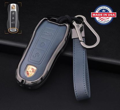 Customizable Leather & Aluminum Key Fob Cover with Keychain for Porsche (3 - button) - Kollen US