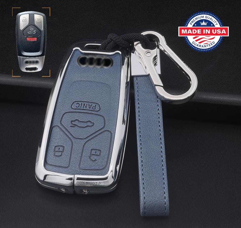 For Audi Customizable Leather Key Fob Cover with Aluminum Shell & Keychain - Kollen US