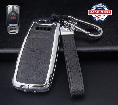 For Audi Customizable Leather Key Fob Cover with Aluminum Shell & Keychain - Kollen US