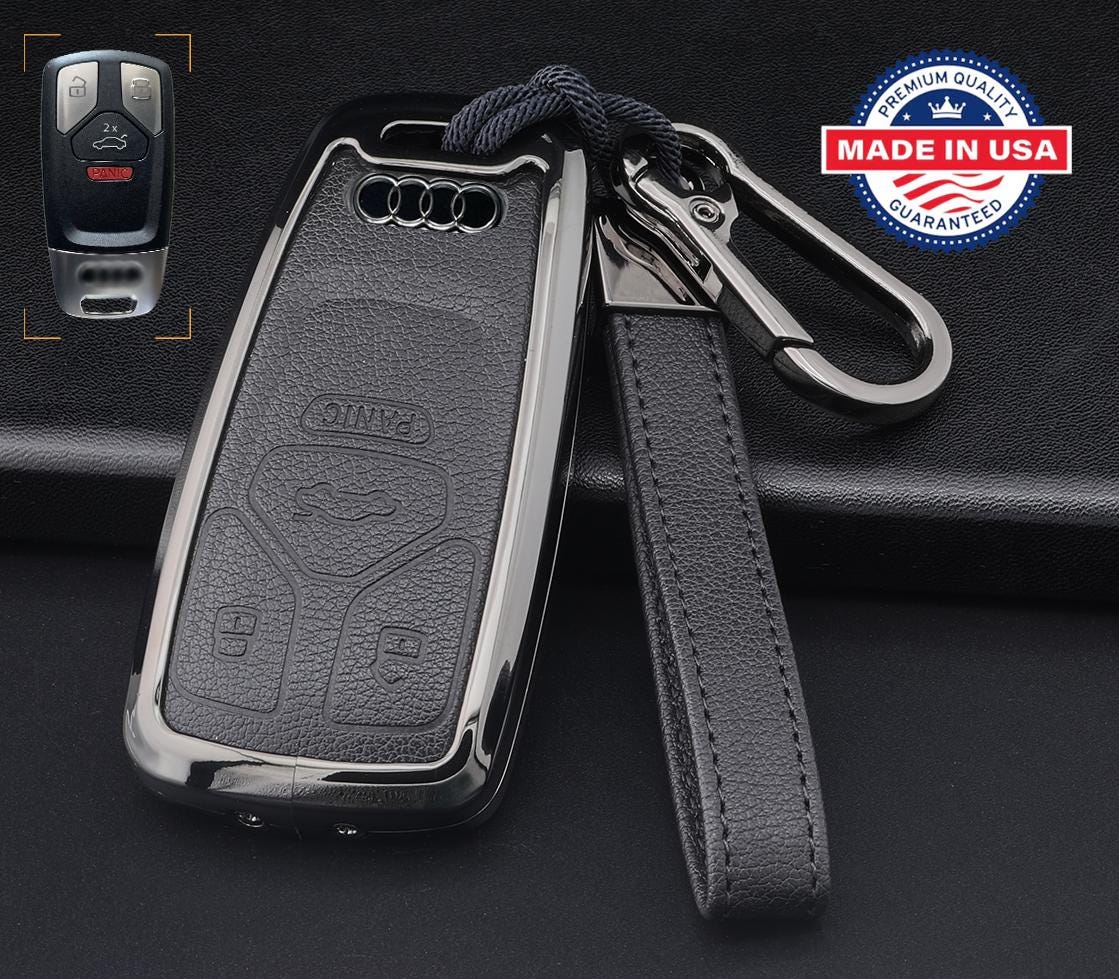 For Audi Customizable Leather Key Fob Cover with Aluminum Shell & Keychain - Kollen US