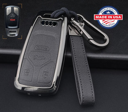 For Audi Customizable Leather Key Fob Cover with Aluminum Shell & Keychain - Kollen US