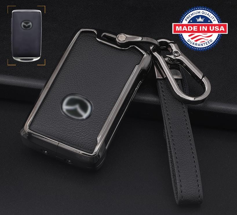 for Mazda Customizable in Leather & Aluminum Key Fob Cover Set with Keychain - Kollen US