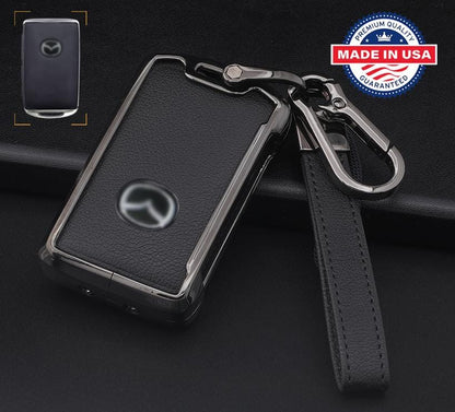 for Mazda Customizable in Leather & Aluminum Key Fob Cover Set with Keychain - Kollen US
