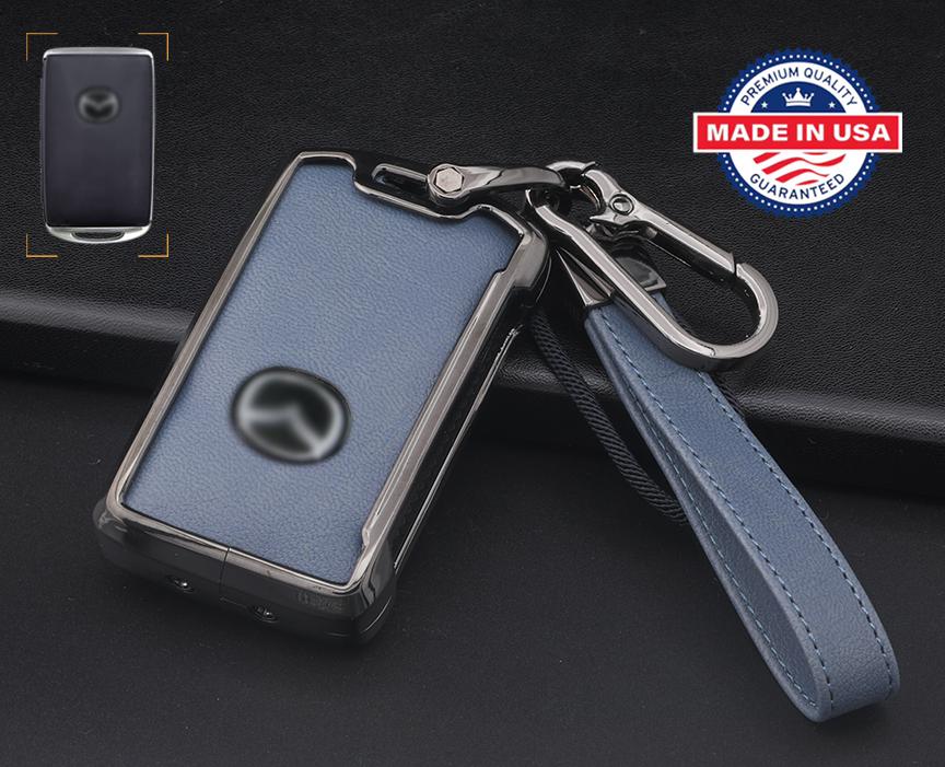 for Mazda Customizable in Leather & Aluminum Key Fob Cover Set with Keychain - Kollen US