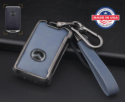 for Mazda Customizable in Leather & Aluminum Key Fob Cover Set with Keychain - Kollen US