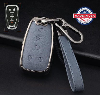 Customizable Leather & Aluminum Key Fob Cover Keychain Protector for Chevrolet-Chevy (5-Button)