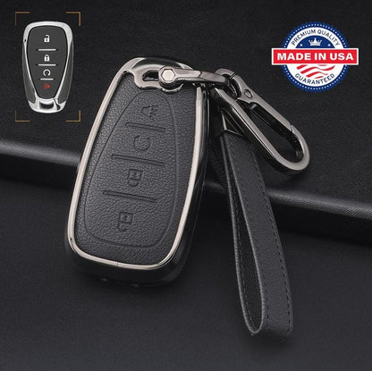Customizable Leather & Aluminum Key Fob Cover Keychain Protector for Chevrolet-Chevy (5-Button)