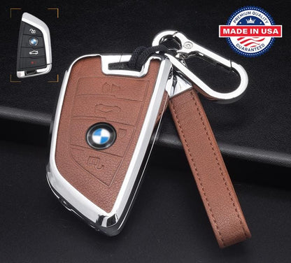 Customizable Leather & Aluminum Key Fob Cover Set for BMW with Keychain
