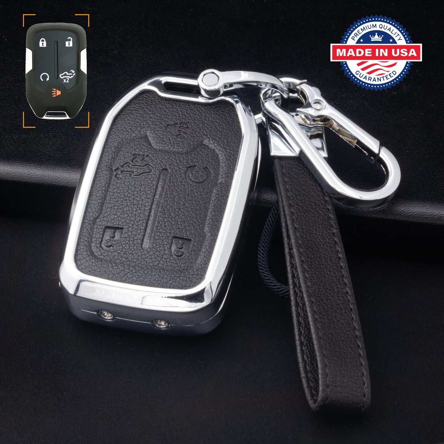 For GMC/Chevy Truck/SUV - Customizable Leather Key Fob Cover with Aluminum Shell & Keychain - Kollen US