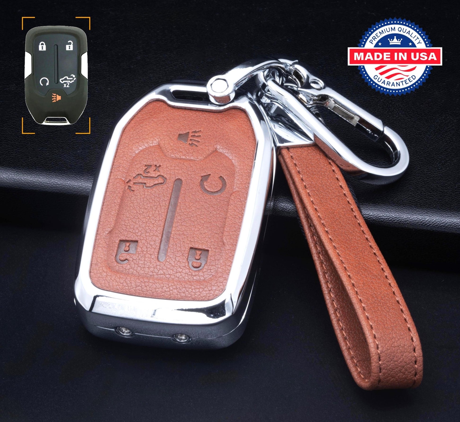 For GMC/Chevy Truck/SUV - Customizable Leather Key Fob Cover with Aluminum Shell & Keychain - Kollen US