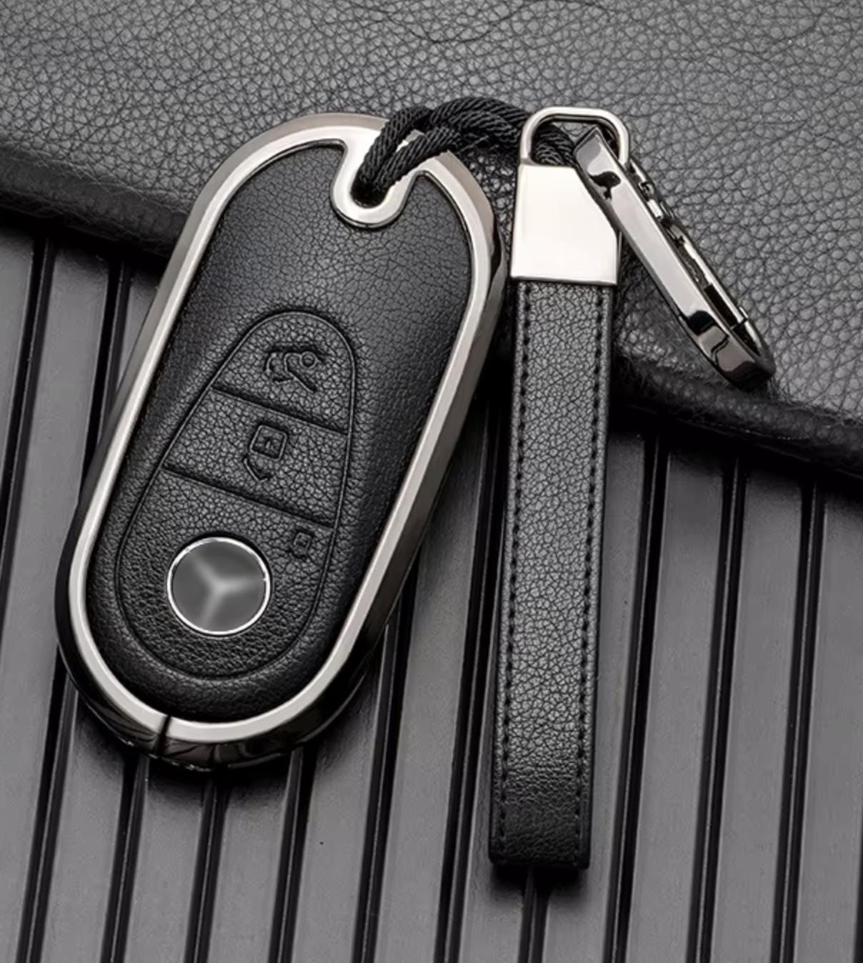 For Mercedes - Benz - customizable Leather Key Fob Cover with Aluminum Shell & Keychain - Kollen US