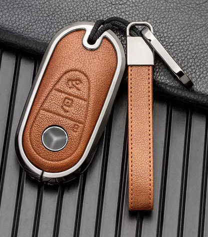 For Mercedes - Benz - customizable Leather Key Fob Cover with Aluminum Shell & Keychain - Kollen US