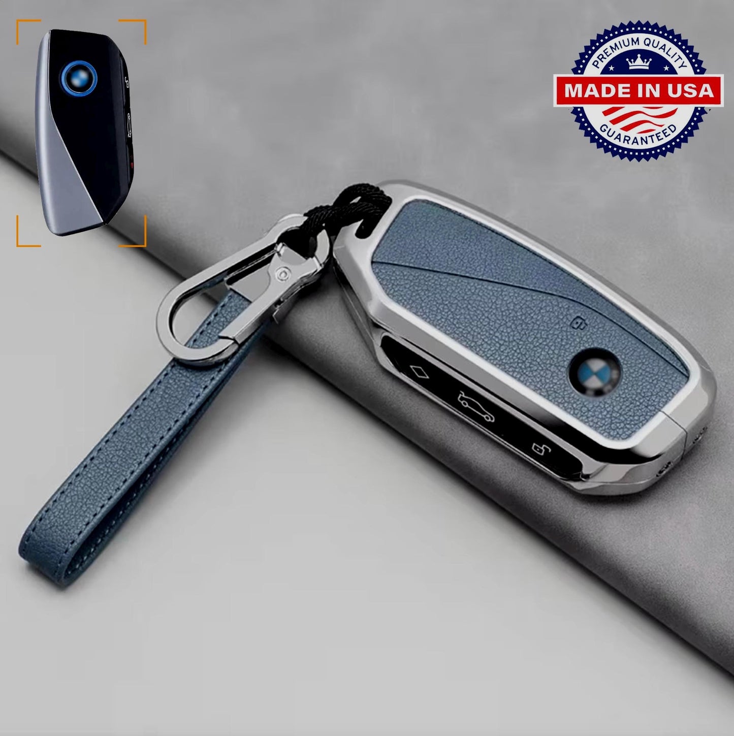 For BMW - Customizable Leather Key Fob Cover with Aluminum Shell & Keychain - Kollen US