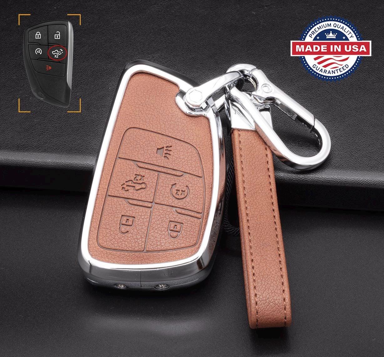 For GMC/Chevy Pickup version - Customizable Leather Key Fob Cover with Aluminum Shell & Keychain (Truck) - Kollen US