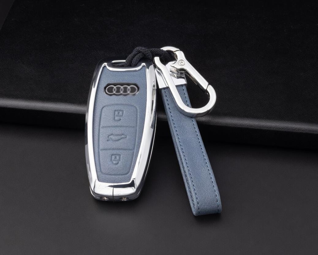 Customizable Leather & Aluminum Key Fob Cover with Keychain for Audi key fobs - Kollen US
