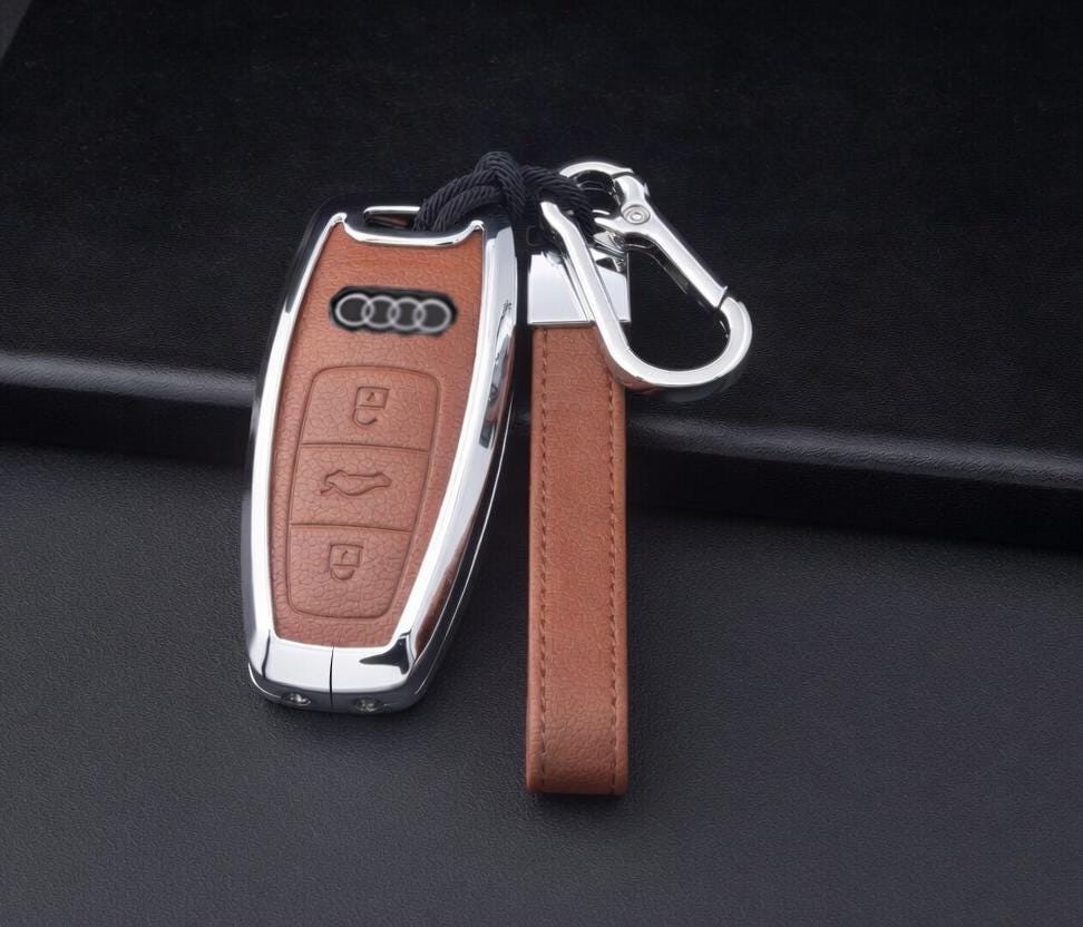 Customizable Leather & Aluminum Key Fob Cover with Keychain for Audi key fobs - Kollen US
