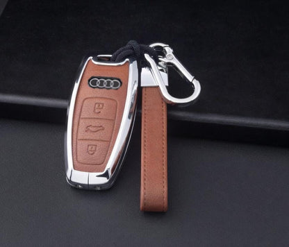 Customizable Leather & Aluminum Key Fob Cover with Keychain for Audi key fobs - Kollen US