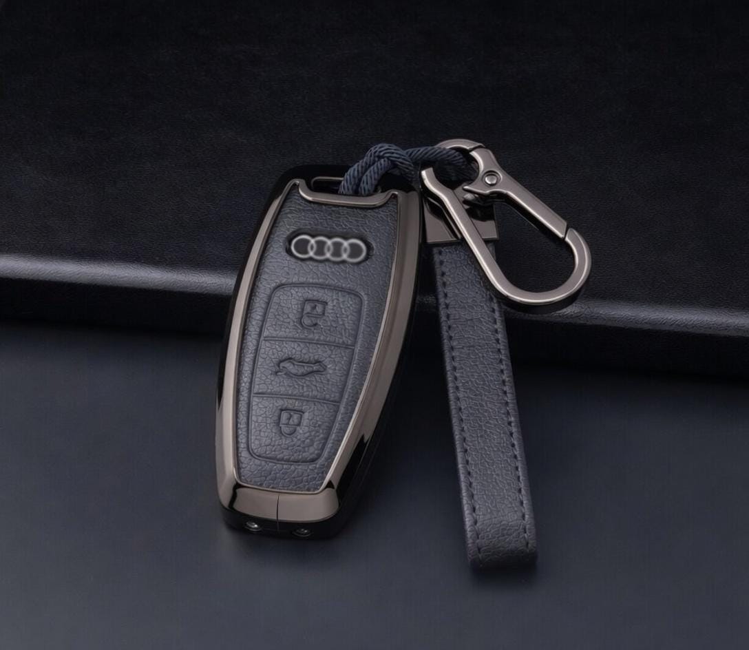 Customizable Leather & Aluminum Key Fob Cover with Keychain for Audi key fobs - Kollen US