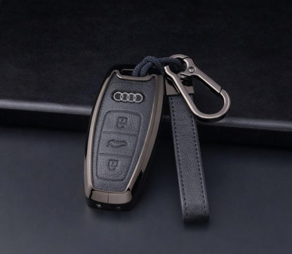 Customizable Leather & Aluminum Key Fob Cover with Keychain for Audi key fobs - Kollen US