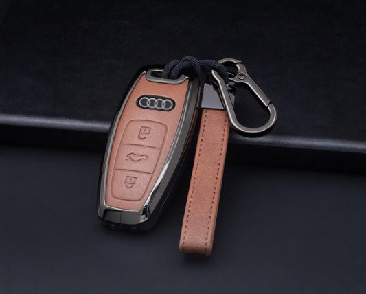 Customizable Leather & Aluminum Key Fob Cover with Keychain for Audi key fobs - Kollen US