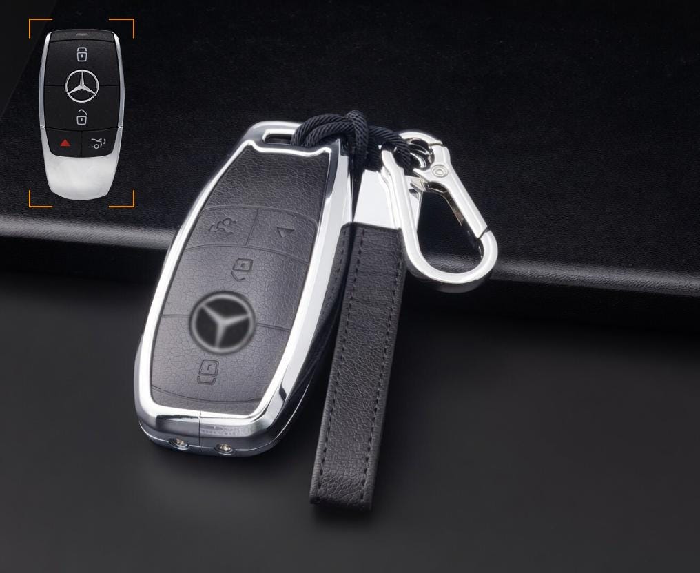 Customizable Leather & Aluminum Key Fob Cover Set with Keychain for Mercedes - Benz / AMG - Kollen US
