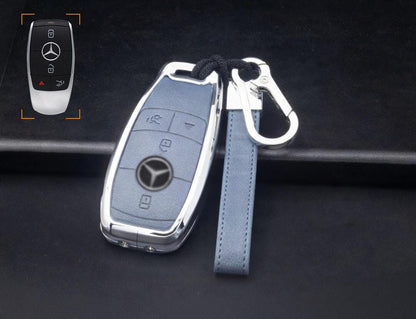 Customizable Leather & Aluminum Key Fob Cover Set with Keychain for Mercedes - Benz / AMG - Kollen US