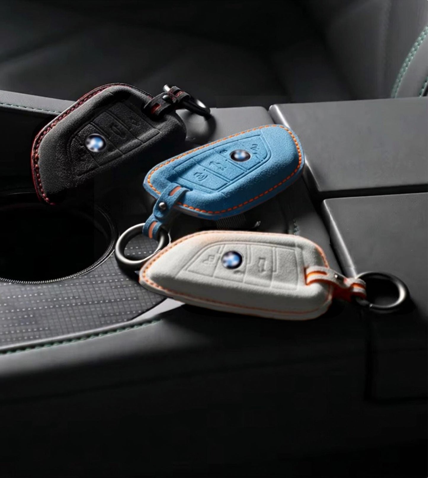 For BMW - Alcantara Leather Key Fob Cover with Keychain - Kollen US