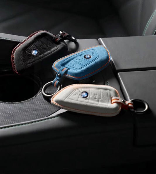 For BMW - Alcantara Leather Key Fob Cover with Keychain