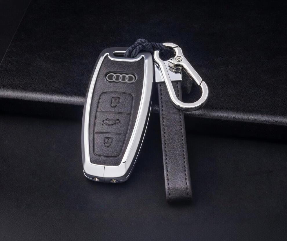 Customizable Leather & Aluminum Key Fob Cover with Keychain for Audi key fobs - Kollen US