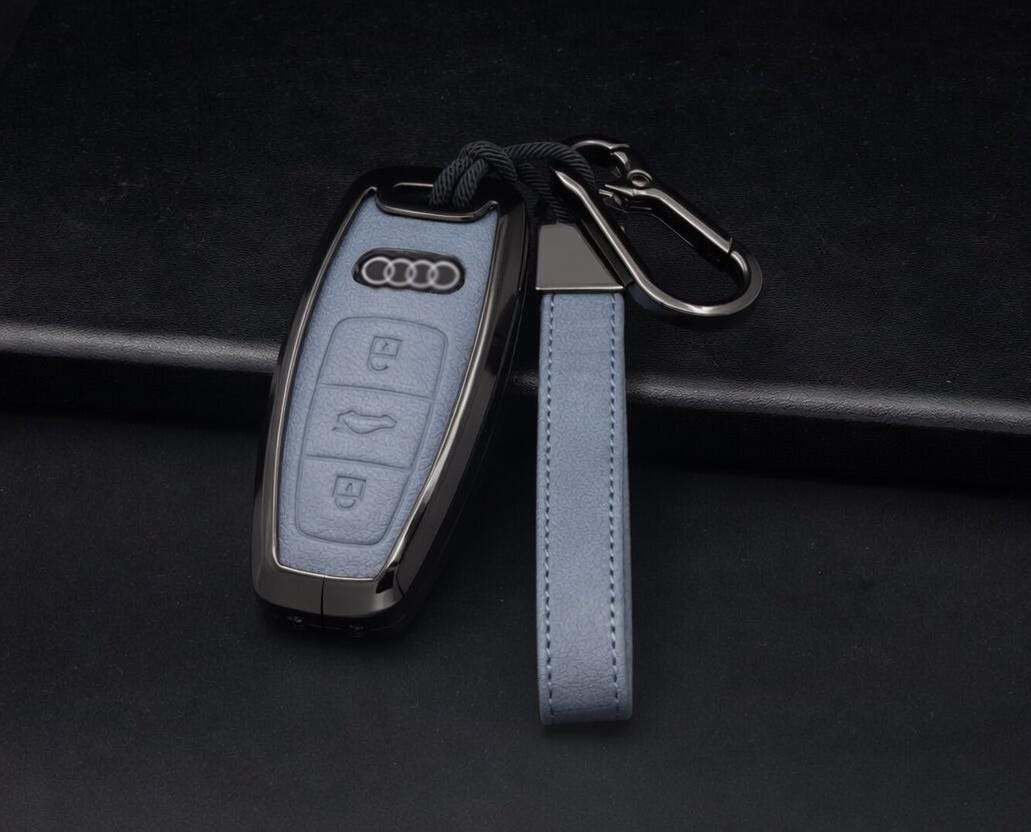 Customizable Leather & Aluminum Key Fob Cover with Keychain for Audi key fobs - Kollen US