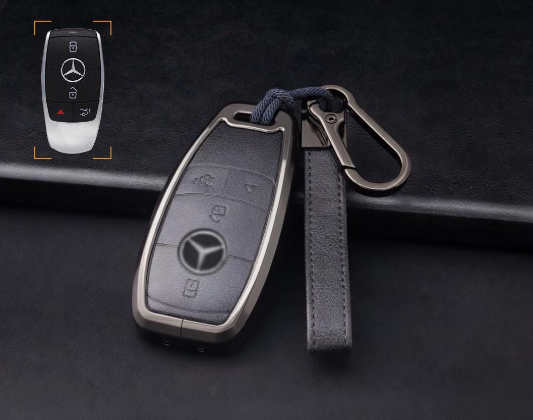 Customizable Leather & Aluminum Key Fob Cover Set with Keychain for Mercedes - Benz / AMG - Kollen US