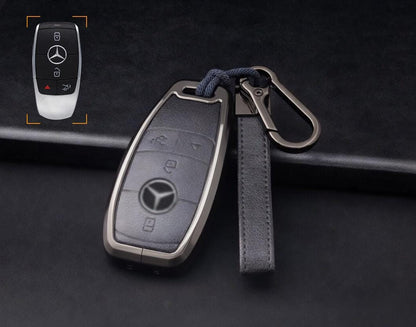 Customizable Leather & Aluminum Key Fob Cover Set with Keychain for Mercedes - Benz / AMG - Kollen US