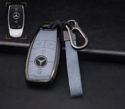 Customizable Leather & Aluminum Key Fob Cover Set with Keychain for Mercedes - Benz / AMG - Kollen US
