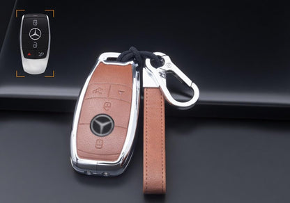 Customizable Leather & Aluminum Key Fob Cover Set with Keychain for Mercedes - Benz / AMG - Kollen US
