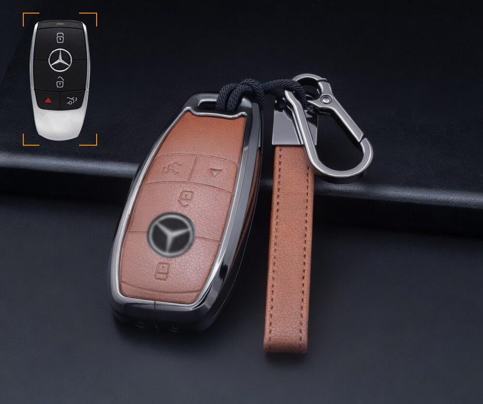 Customizable Leather & Aluminum Key Fob Cover Set with Keychain for Mercedes - Benz / AMG - Kollen US