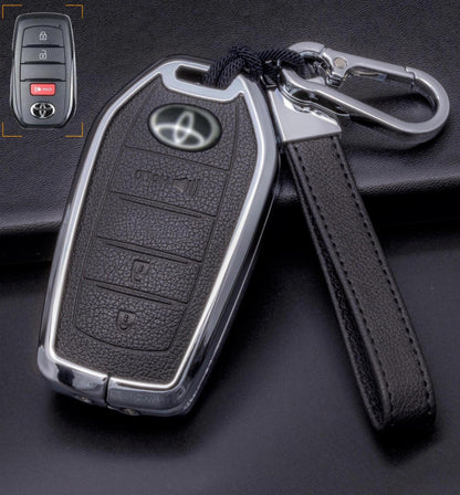 Kollen US Toyota key fob cover with 3 buttons, designed for Corolla, Highlander, and Tacoma vehicle keychains.