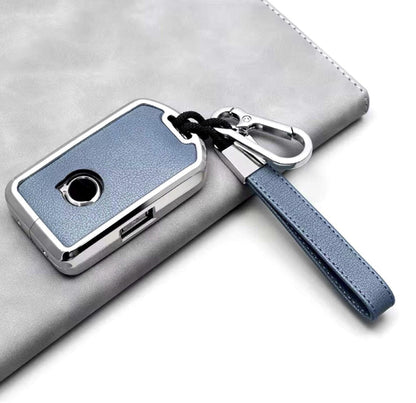 Kollen US leather and aluminum key fob cover set for Volvo and Polestar keychains, featuring sleek, durable design.