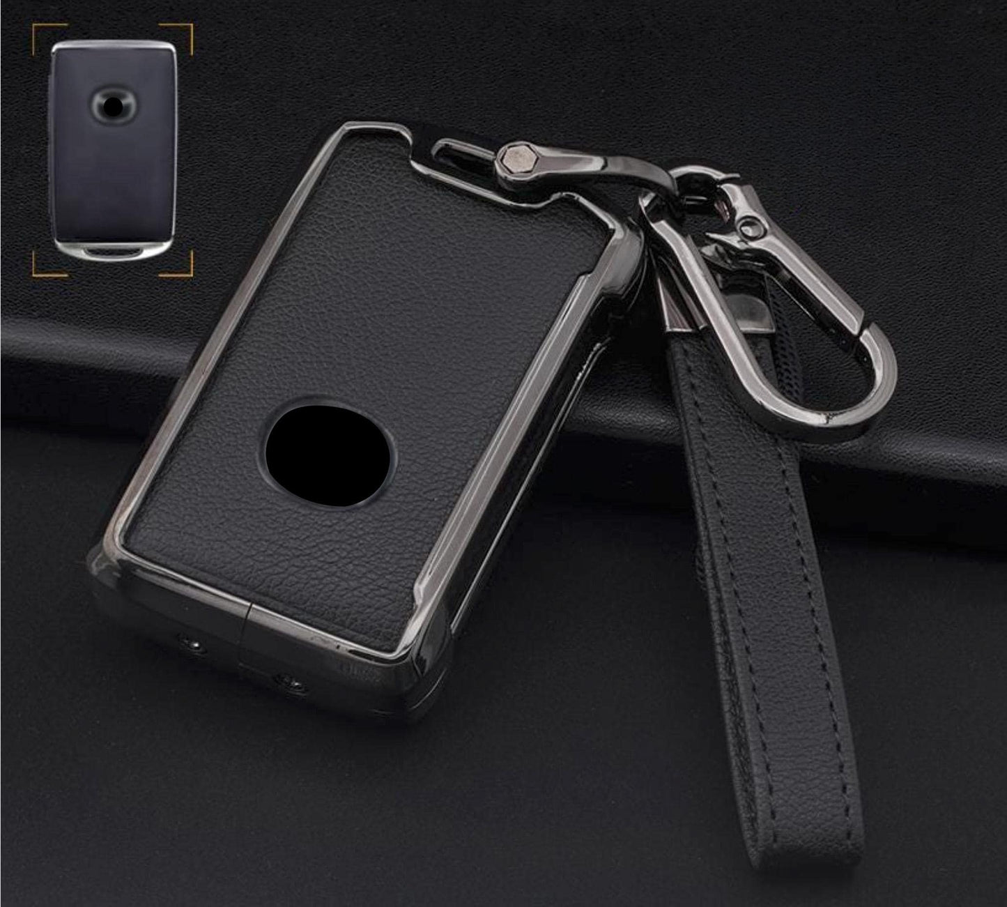 Kollen US Mazda key fob cover set with leather and aluminum, including a keychain, displayed on a white background.