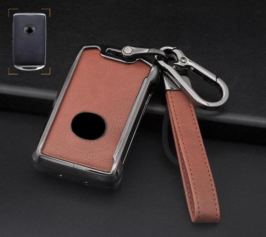 Mazda key fob cover set with leather and aluminum, including keychain, by Kollen US, featuring sleek design and durable materials.
