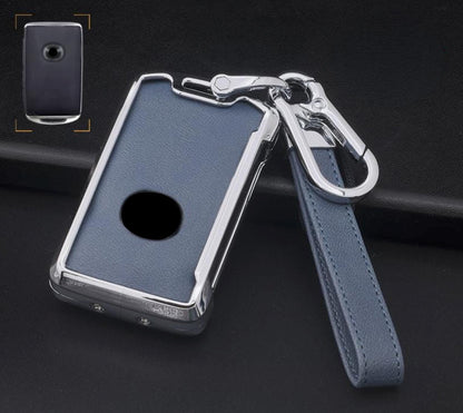 Mazda key fob cover set with leather and aluminum accents, includes keychain, designed by Kollen US.