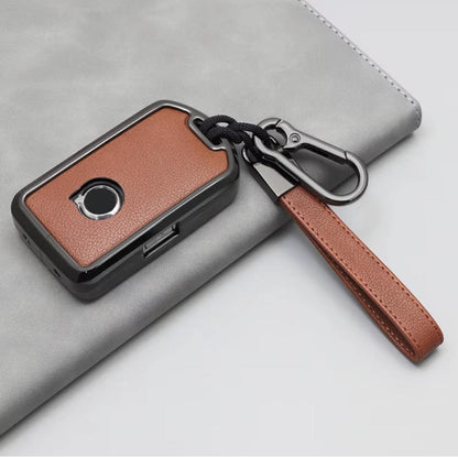 Kollen US Volvo and Polestar key fob cover set featuring leather and aluminum keychains on a white background.