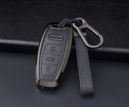 Leather and aluminum Audi key fob cover for A4-A8, Q5, Q8, RS, and E-Tron models by Kollen US.