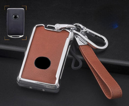 Mazda key fob cover set with leather and aluminum, includes keychain, stylish and protective accessory by Kollen US.
