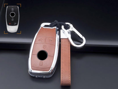 Mestiere Coriaceo customizable leather and aluminum Mercedes-Benz key fob cover set with keychain, sleek and durable design.