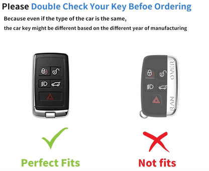 Black leather and aluminum Land Rover and Jaguar key fob cover set with keychain, customizable engraving by Kollen US.